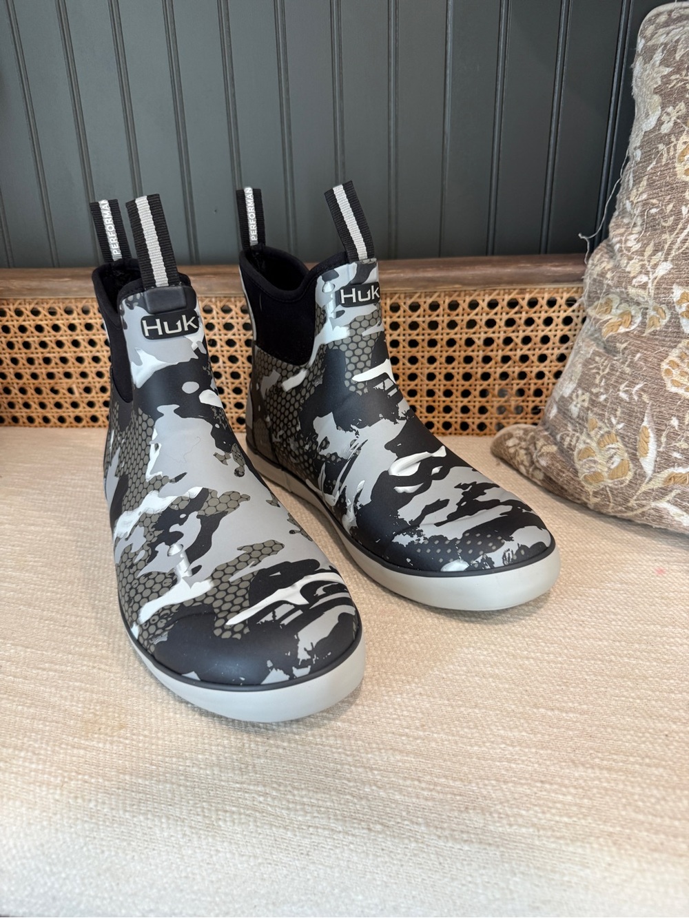 Huk Black, Gray & White Camo Pull-On Boots